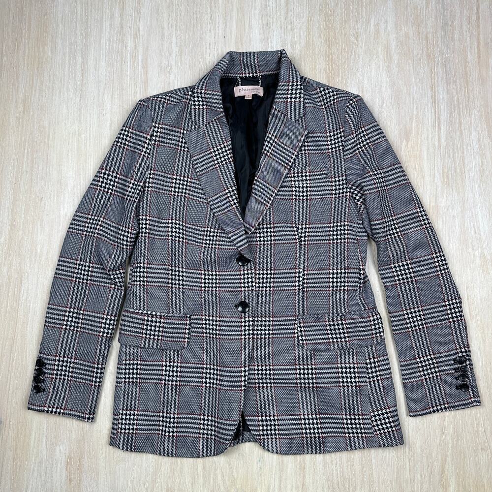 Philosophy Glen Plaid Houndstooth Two Button Career Work Lined Blazer Jacket 6